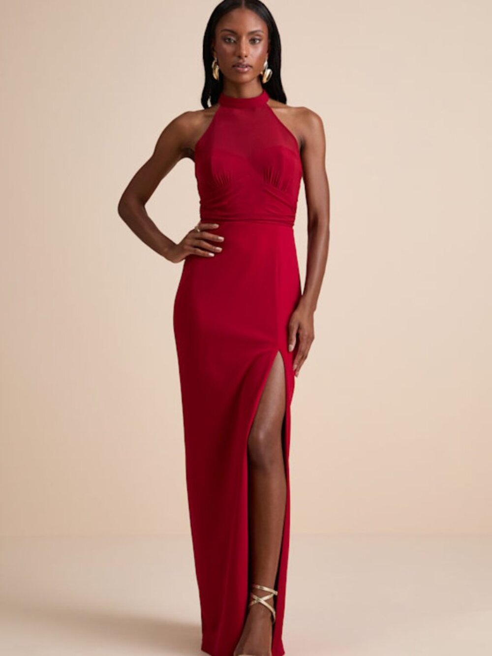 Lulus Baani Red Column Halter Maxi Dress - Size S